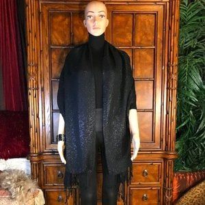 Ebony Black Shimmer Fringe Scarf Wrap